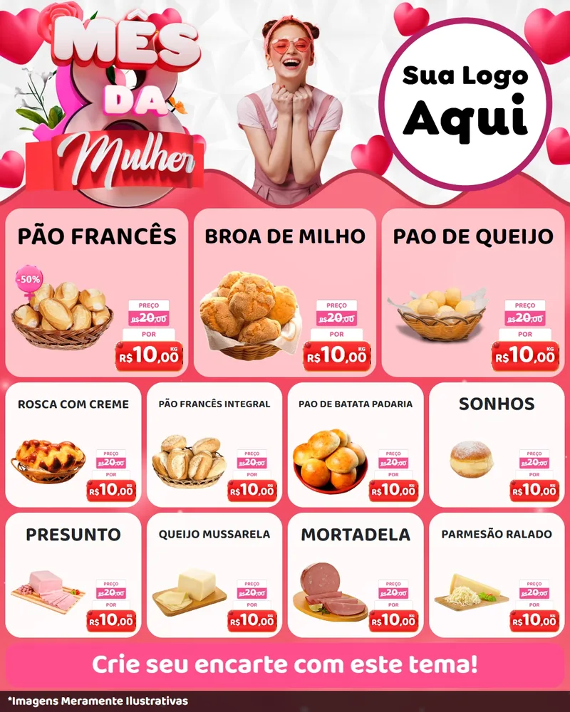 Modelo de Rede Social para Feed Instagram com o tema Mês da Mulher para Padaria