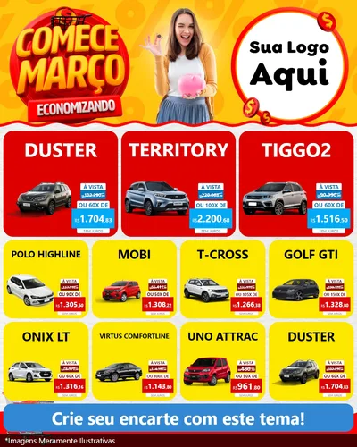 Modelo de Rede Social para Feed Instagram com o tema Comece Março Economizando para Concessionaria de Carros
