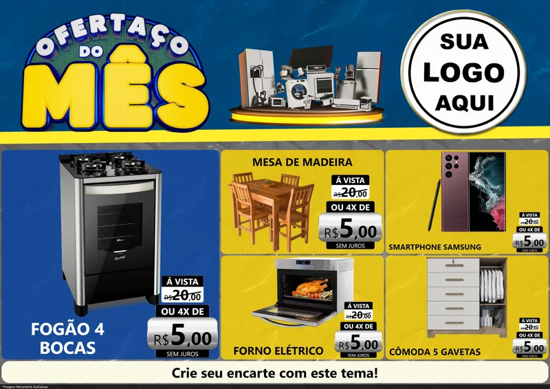 Modelo de Encarte para Encarte A4 Horizontal com o tema Ofertaço do Mês - Móveis e Eletro para Móveis e Eletro