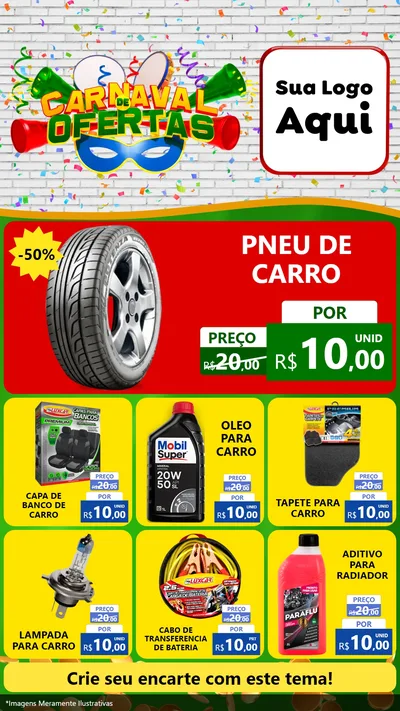 Modelo de Rede Social para Stories com o tema Carnaval de Ofertas para Auto peças