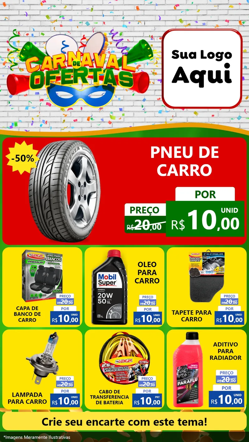 Modelo de Rede Social para Stories com o tema Carnaval de Ofertas para Auto peças