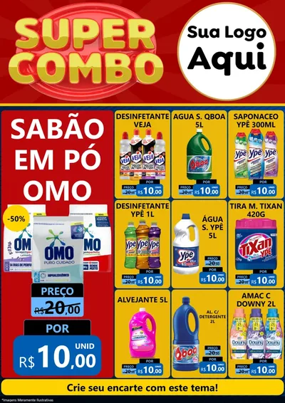 Modelo de Encarte para Encarte A4 Vertical com o tema Super Combo para Produtos de Limpeza