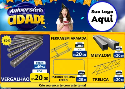 Modelo de Encarte para Encarte A4 Horizontal com o tema Aniversário da Cidade para Ferragens