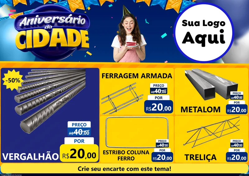 Modelo de Encarte para Encarte A4 Horizontal com o tema Aniversário da Cidade para Ferragens