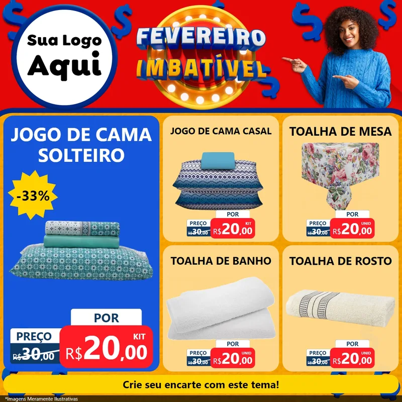Modelo de Rede Social para Feed Facebook com o tema Fevereiro Imbatível para Cama, Mesa e Banho
