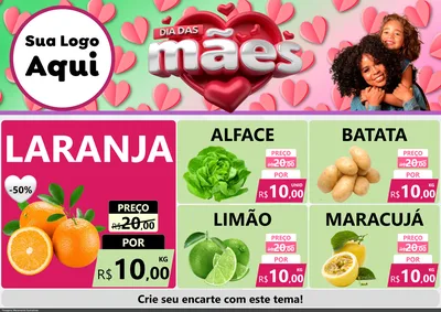 Modelo de Encarte para Encarte A4 Horizontal com o tema Dia das Mães para Hortifrúti