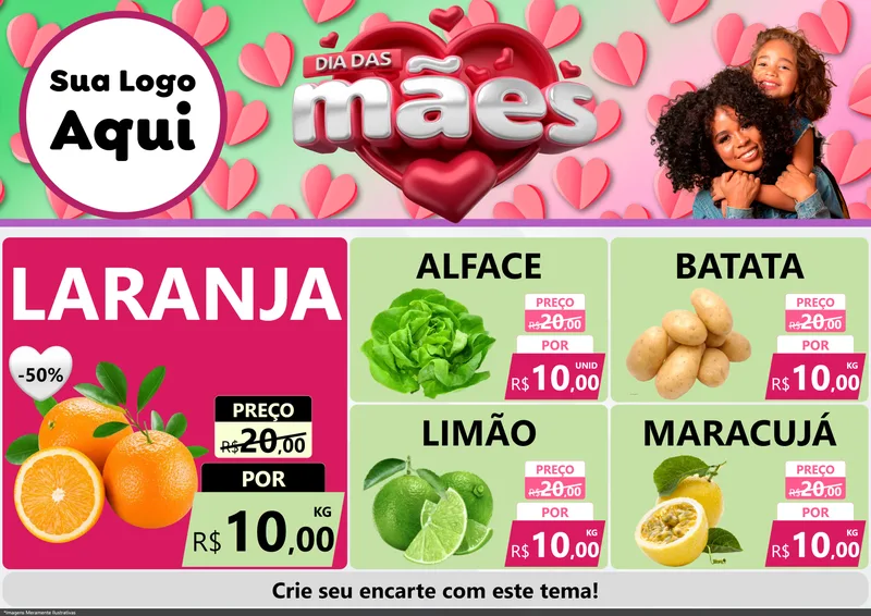 Modelo de Encarte para Encarte A4 Horizontal com o tema Dia das Mães para Hortifrúti