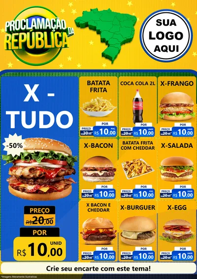Modelo de Encarte para Encarte A4 Vertical com o tema Proclamação da República para Hamburgueria