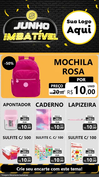 Modelo de Rede Social para Stories com o tema Junho Imbatível para Papelaria