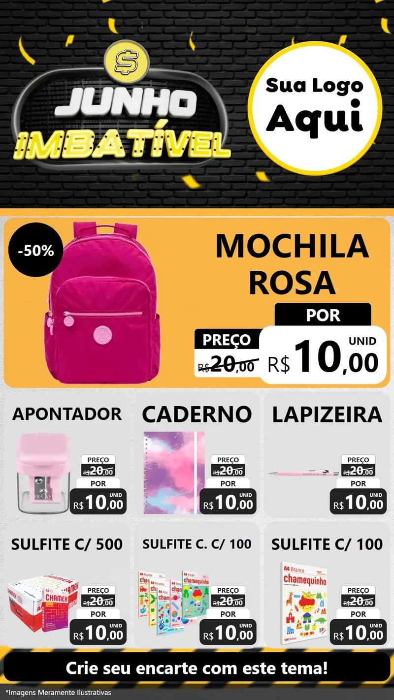 Modelo de Rede Social para Stories com o tema Junho Imbatível para Papelaria