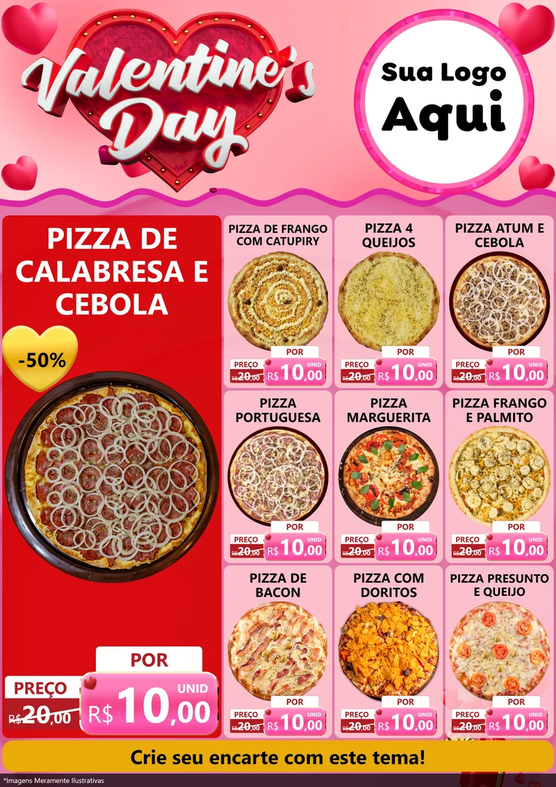 Modelo de Encarte para Encarte A4 Vertical com o tema Valentine's Day para Pizzaria