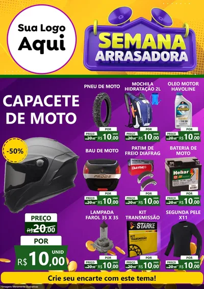 Modelo de Encarte para Encarte A4 Vertical com o tema Semana Arrasadora para Moto peças