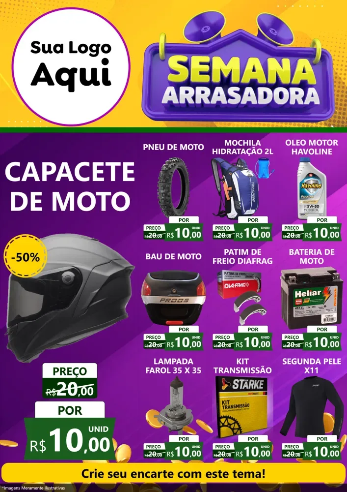 Modelo de Encarte para Encarte A4 Vertical com o tema Semana Arrasadora para Moto peças