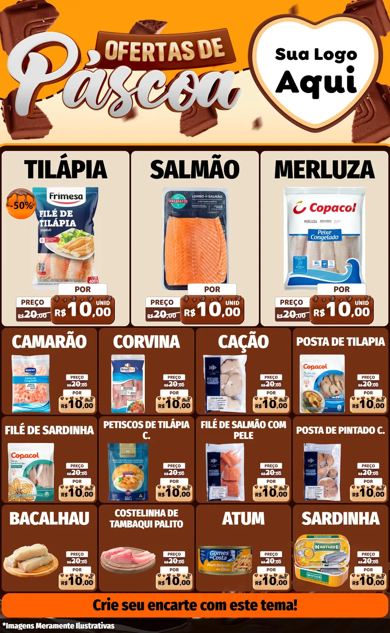 Modelo de Encarte para Encarte Grande com o tema Ofertas de Páscoa para Peixaria