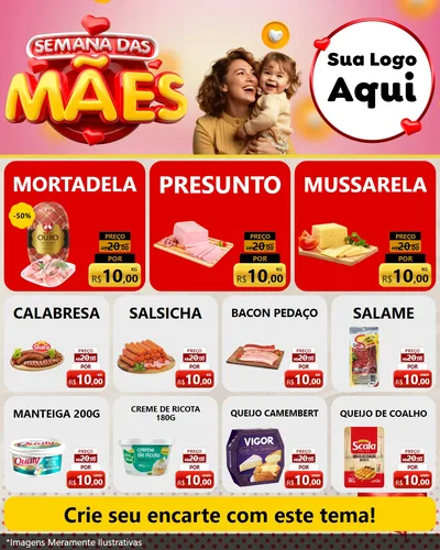 Modelo de Rede Social para Feed Instagram com o tema Semana das Mães para Frios e Laticínios