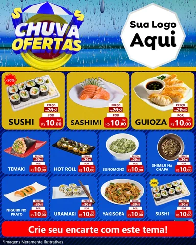 Modelo de Rede Social para Feed Instagram com o tema Chuva de Ofertas para Comida japonesa