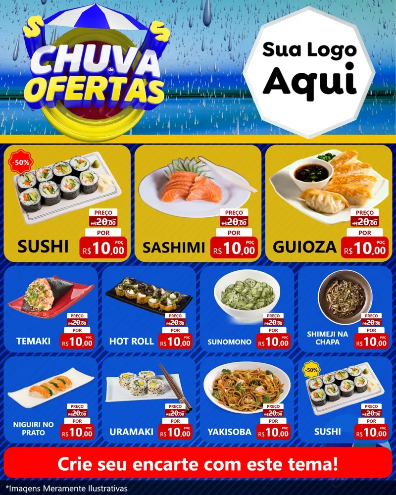 Modelo de Rede Social para Feed Instagram com o tema Chuva de Ofertas para Comida japonesa