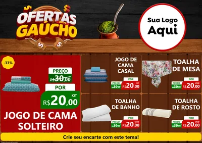Modelo de Encarte para Encarte A4 Horizontal com o tema Ofertas Dia do Gaúcho para Cama, Mesa e Banho