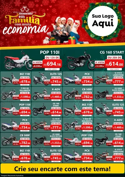 Modelo de Encarte para Encarte A4 Vertical com o tema Momento em Família (Natal) para Concessionaria de Motos