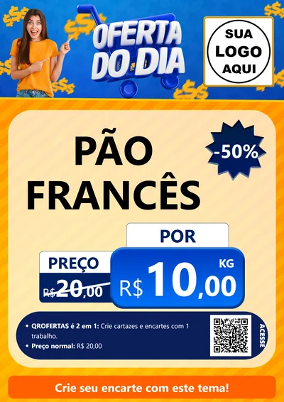Modelo de Cartaz para Cartaz A4 Vertical com o tema Oferta do Dia para Padaria