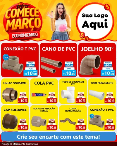 Modelo de Rede Social para Feed Instagram com o tema Comece Março Economizando para Tubos e conexões
