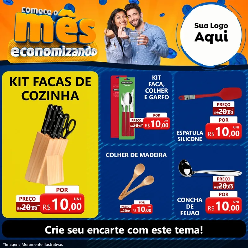 Modelo de Rede Social para Feed Facebook com o tema Comece O Mês Economizando para Utilidades Domésticas