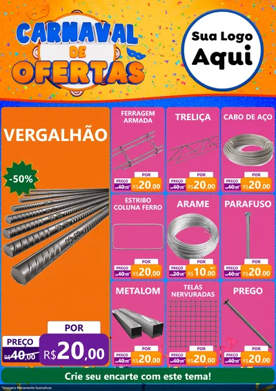 Modelo de Encarte para Encarte A4 Vertical com o tema Carnaval de Ofertas para Ferragens