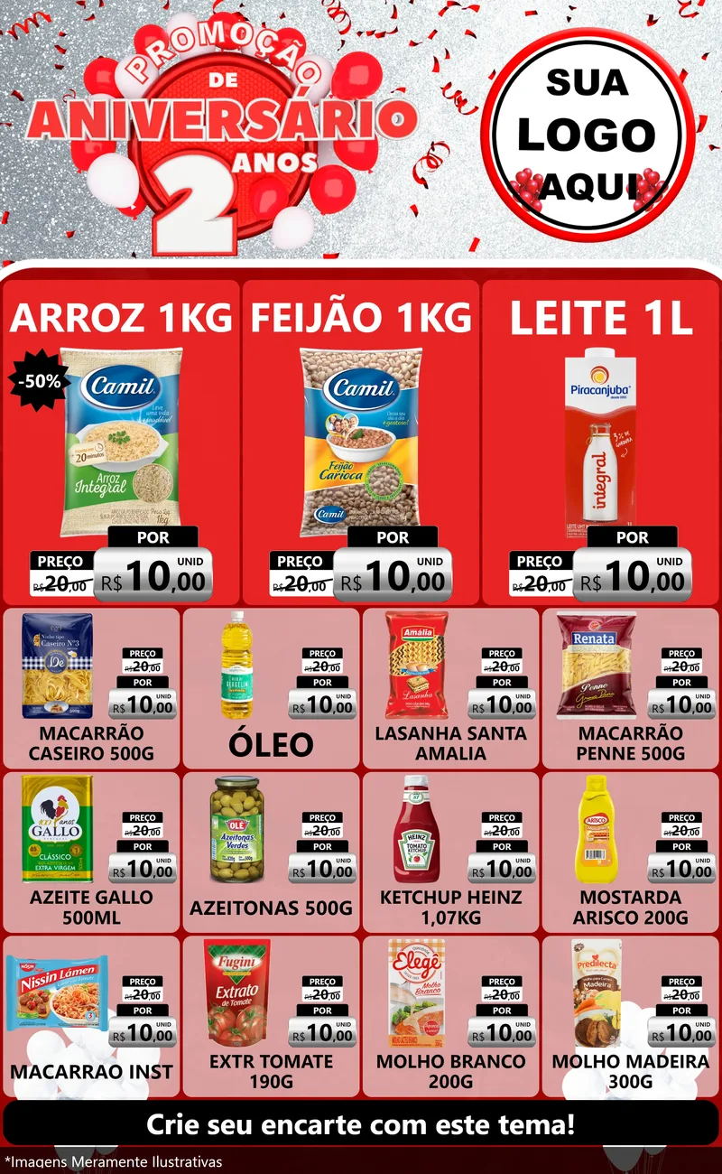 Modelo de Encarte para Encarte Grande com o tema Promoção de Aniversário - 2 Anos para Supermercado