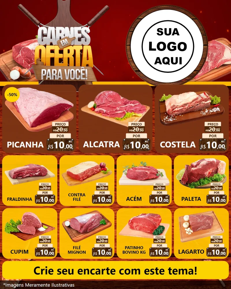 Modelo de Rede Social para Feed Instagram com o tema Carnes em Oferta Para Você para Açougue