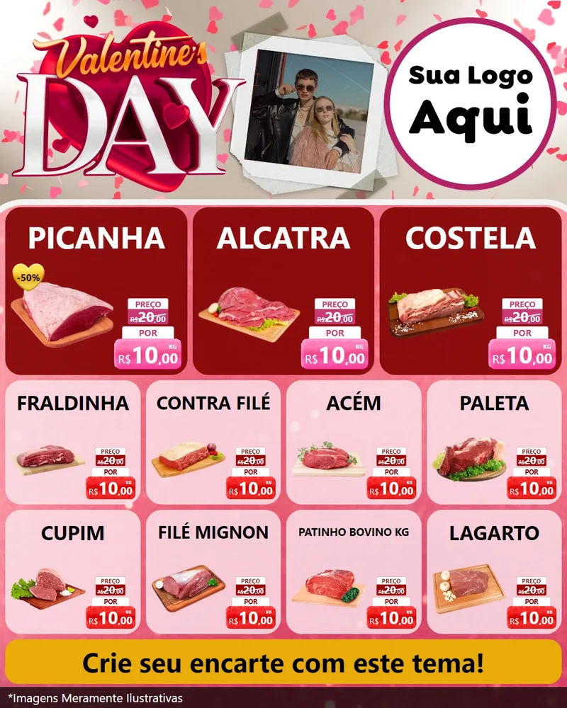 Modelo de Rede Social para Feed Instagram com o tema Valentine's Day para Açougue
