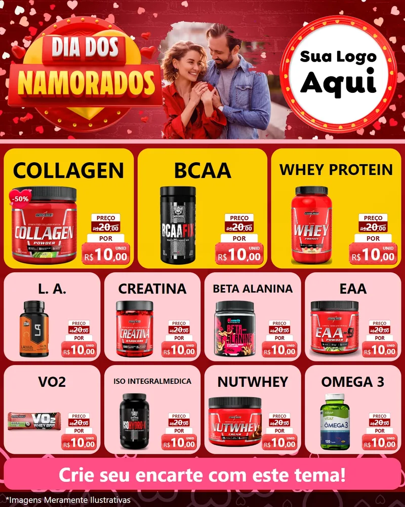Modelo de Rede Social para Feed Instagram com o tema Dia Dos Namorados para Suplementos alimentares