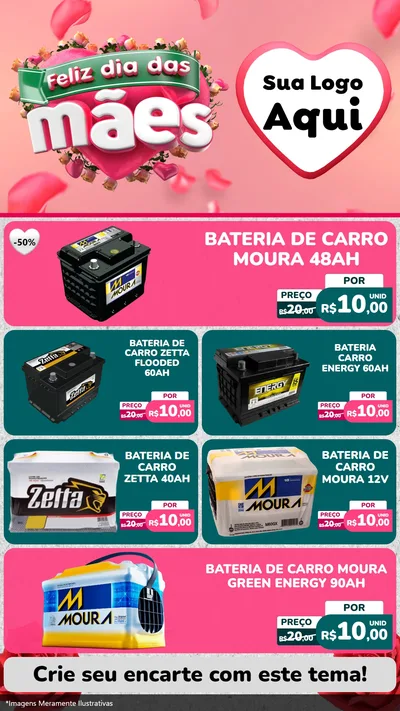 Modelo de TV para TV Vertical com o tema Feliz Dia das Mães para Baterias Elétricas