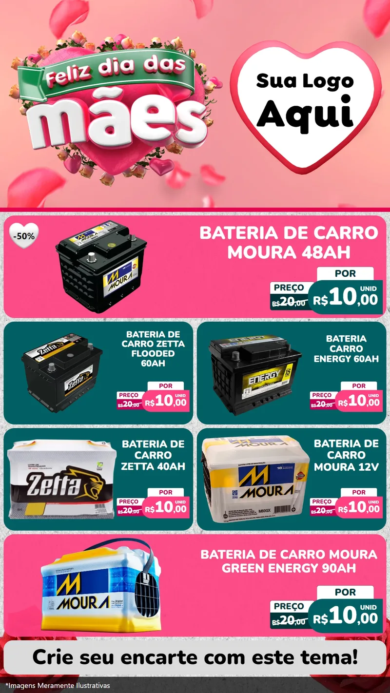 Modelo de TV para TV Vertical com o tema Feliz Dia das Mães para Baterias Elétricas