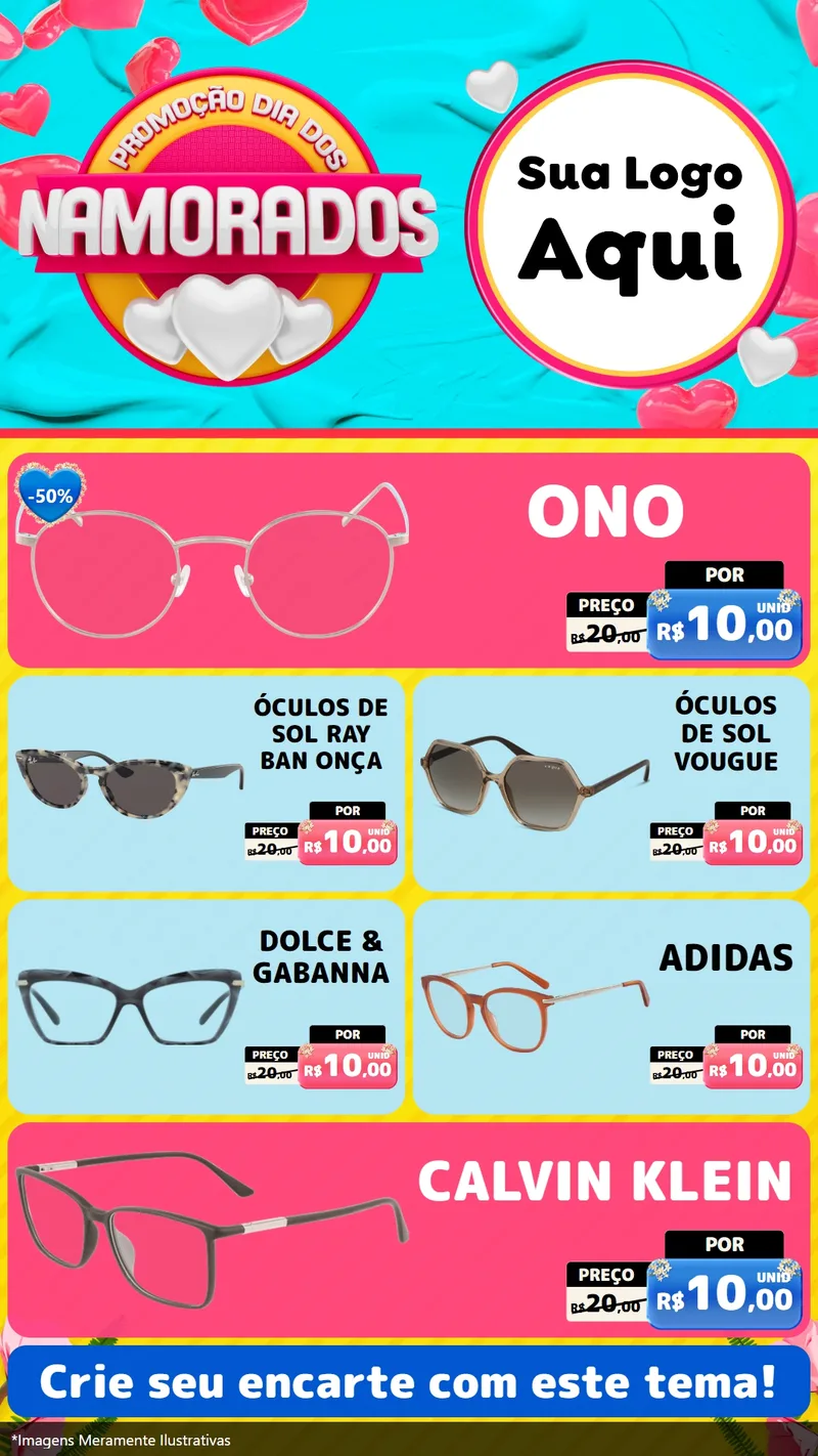 Modelo de TV para TV Vertical com o tema Promoção Dia dos Namorados para Óticas