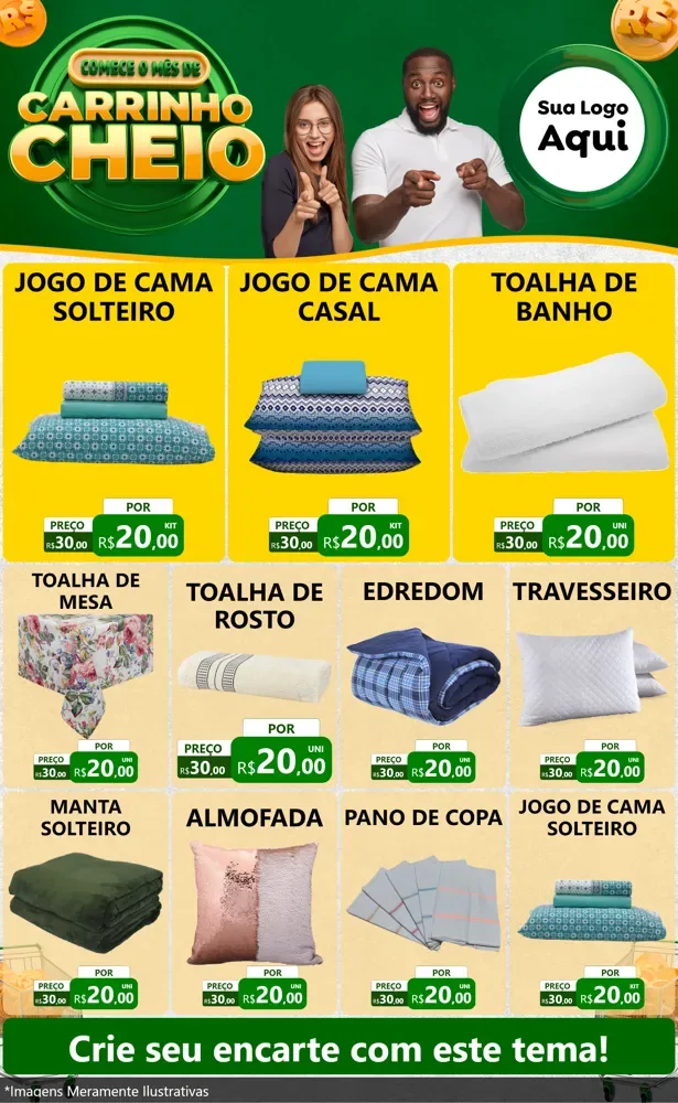 Modelo de Encarte para Encarte Grande com o tema Carrinho Cheio para Cama, Mesa e Banho