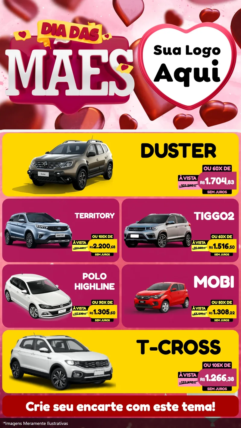 Modelo de TV para TV Vertical com o tema Dia Das Mães para Concessionaria de Carros