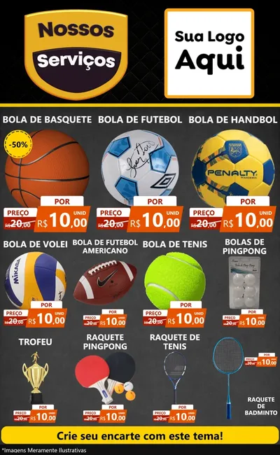 Modelo de Encarte para Encarte Grande com o tema Nossos Serviços para Artigos Esportivos