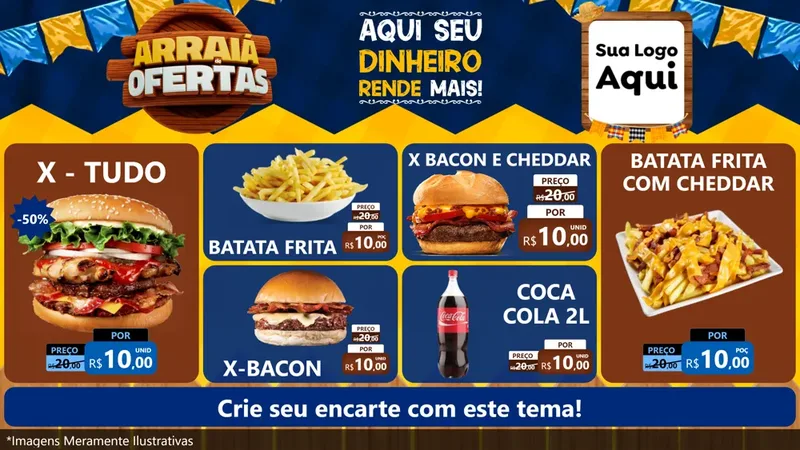 Modelo de TV para TV Horizontal com o tema Arraiá de Ofertas - Junina para Hamburgueria