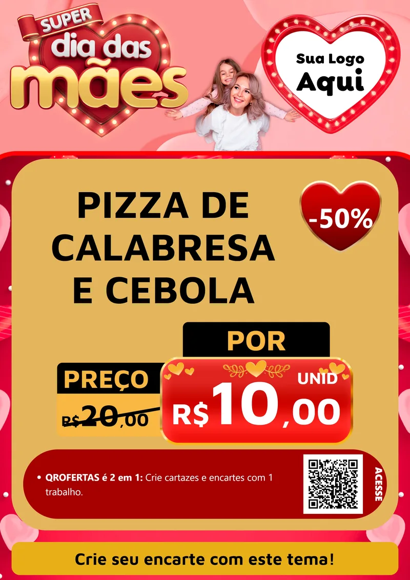 Modelo de Cartaz para Cartaz A4 Vertical com o tema Super Dia Das Mães para Pizzaria
