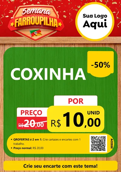 Modelo de Cartaz para Cartaz A4 Vertical com o tema Semana Farroupilha para Salgadaria