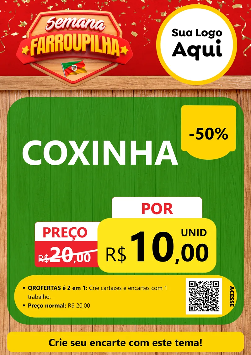 Modelo de Cartaz para Cartaz A4 Vertical com o tema Semana Farroupilha para Salgadaria
