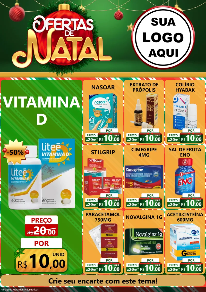 Modelo de Encarte para Encarte A4 Vertical com o tema Ofertas de Natal para Farmácia