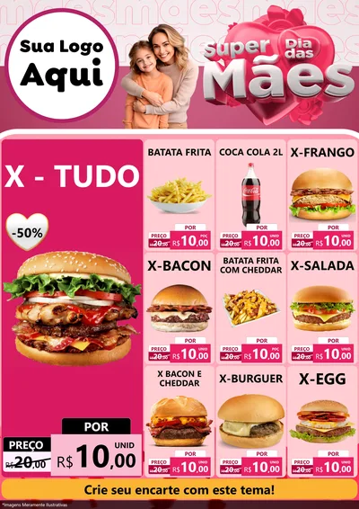 Modelo de Encarte para Encarte A4 Vertical com o tema Super Dia Das Mães para Hamburgueria