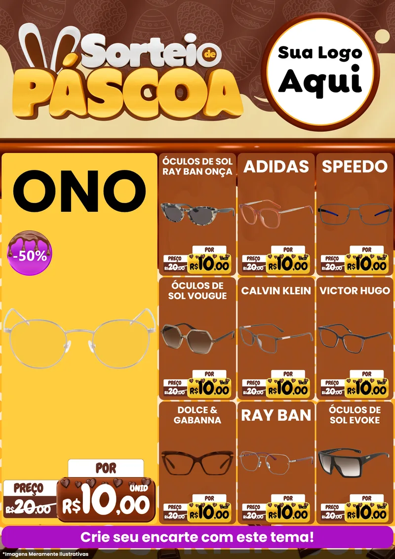 Modelo de Encarte para Encarte A4 Vertical com o tema Sorteio de Páscoa para Óticas