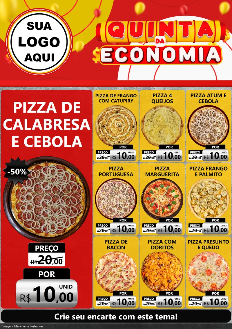 Modelo de Encarte para Encarte A4 Vertical com o tema Quinta da Economia para Pizzaria
