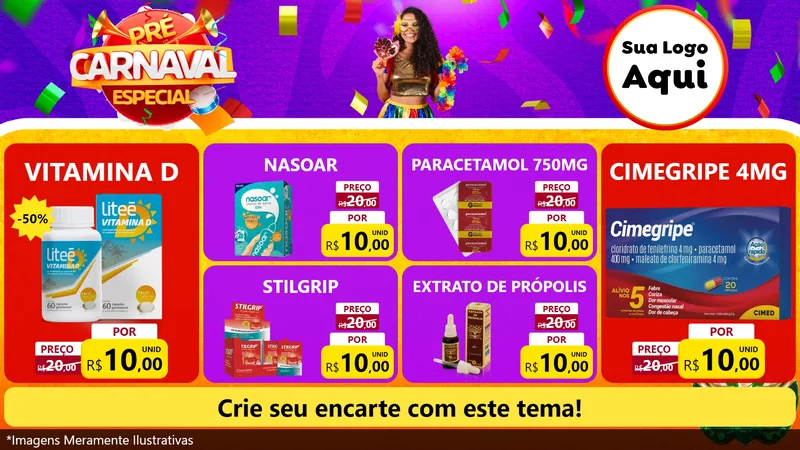 Modelo de TV para TV Horizontal com o tema Pré-Carnaval Especial para Farmácia