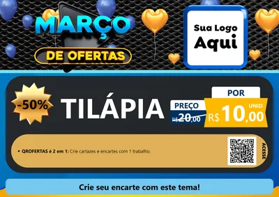 Modelo de Cartaz para Cartaz A4 Horizontal com o tema Março de Ofertas para Peixaria