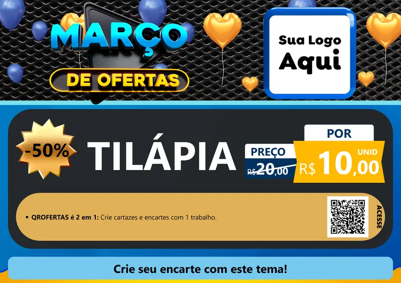 Modelo de Cartaz para Cartaz A4 Horizontal com o tema Março de Ofertas para Peixaria