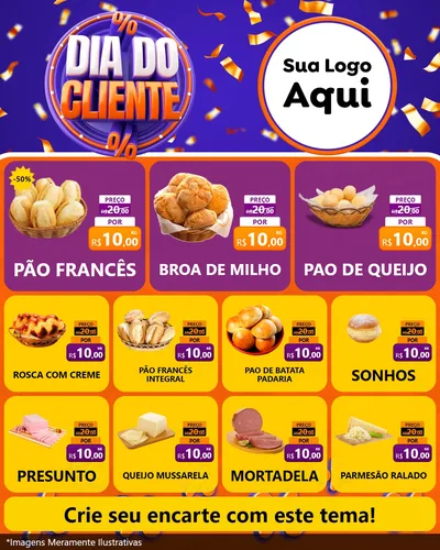 Modelo de Rede Social para Feed Instagram com o tema Dia do Cliente para Padaria