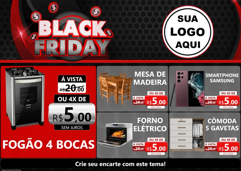 Modelo de Encarte para Encarte A4 Horizontal com o tema Black Friday para Móveis e Eletro